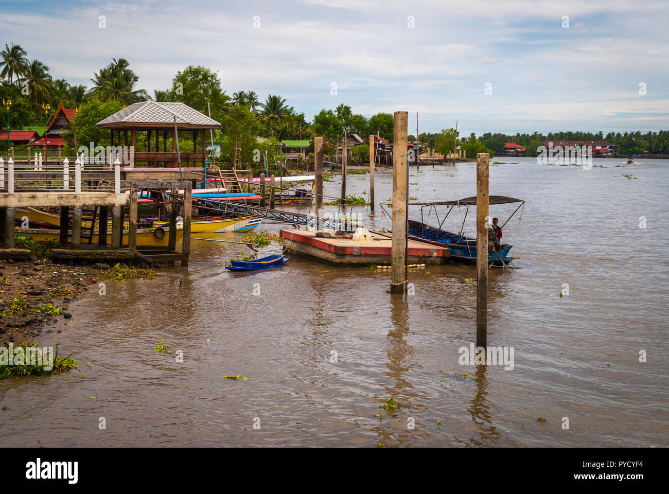 Boat Pier Near Amphawa Floating Market Thailand Stock Photo
