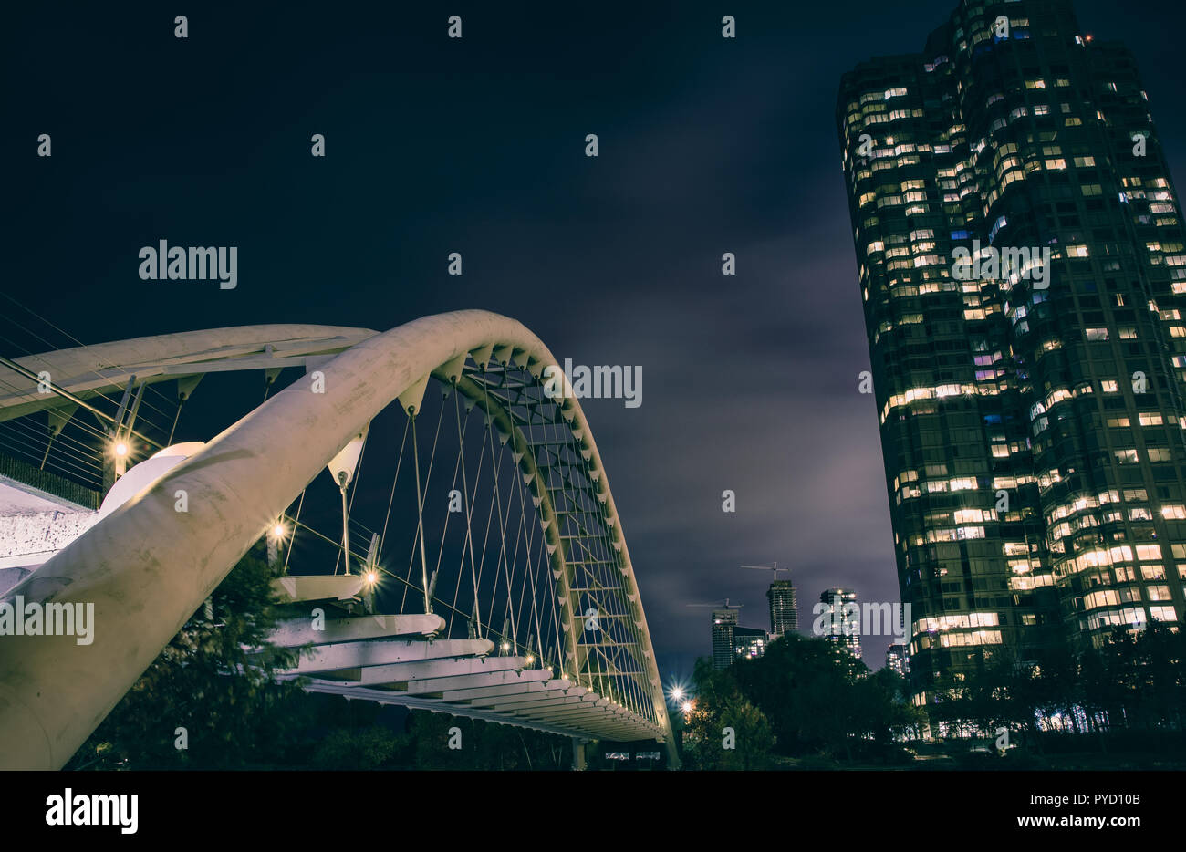 Humber Bay bridge in Toronto, Canada - long exposure after dark Stock Photo