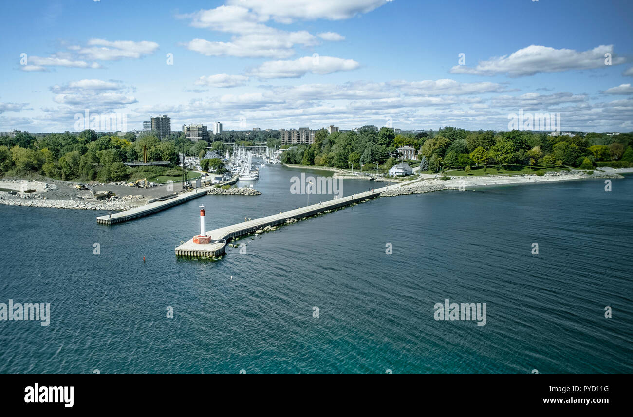 Aerial drone panoramic image of Oakville marina during autumn in Ontario, Canada Stock Photo