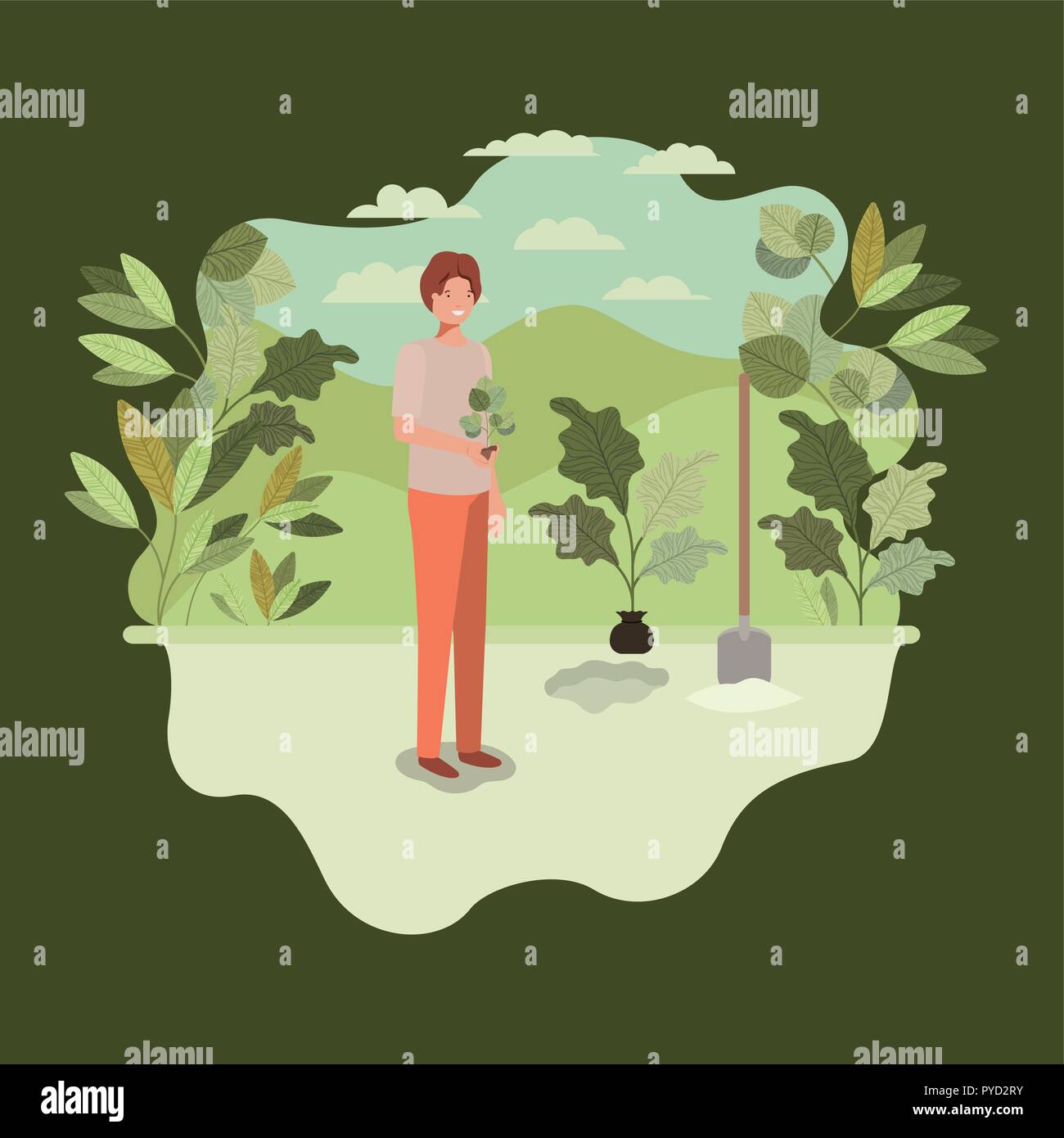 young man planting tree in the park Stock Vector Image & Art - Alamy