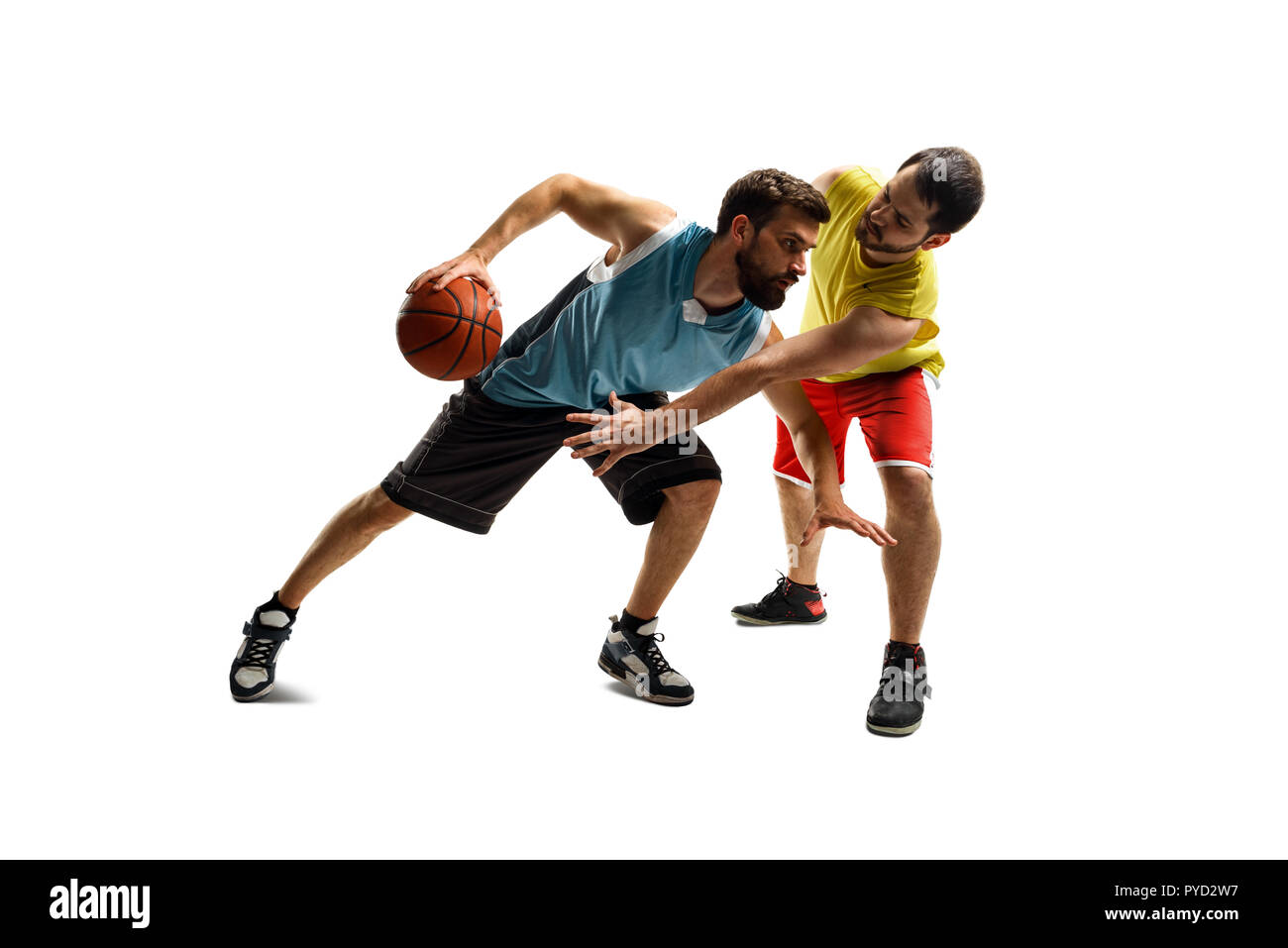Basketball player breaks through block Stock Photo Alamy