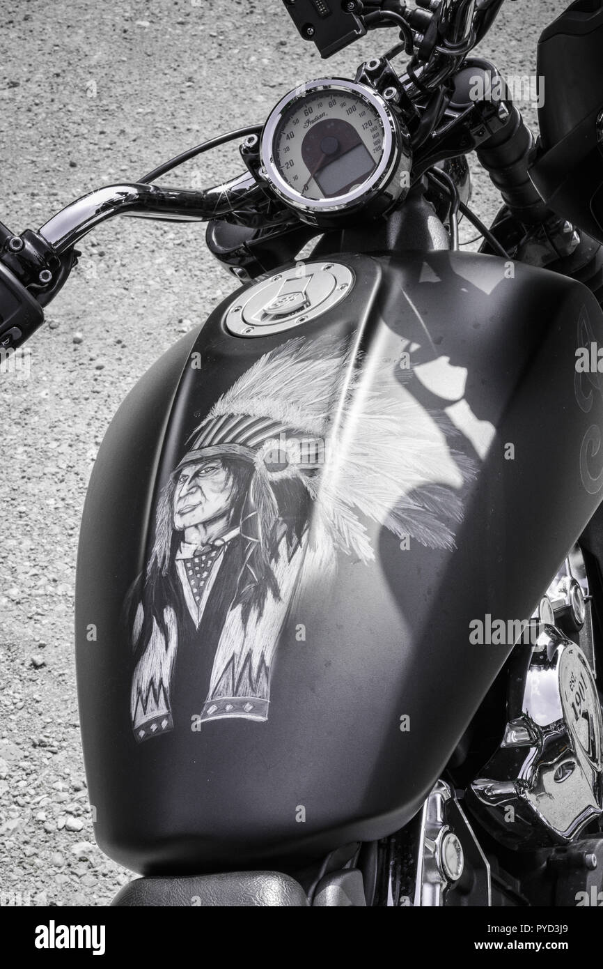 beautiful detailed airbrush of an Indian on a motorcycle, switzerland Stock  Photo - Alamy
