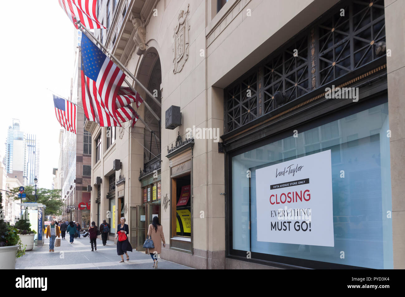 Lord & Taylor Department Store, the oldest in the country displays its Closing Sign in New York City.  The building is being purchased by WeWork. Stock Photo