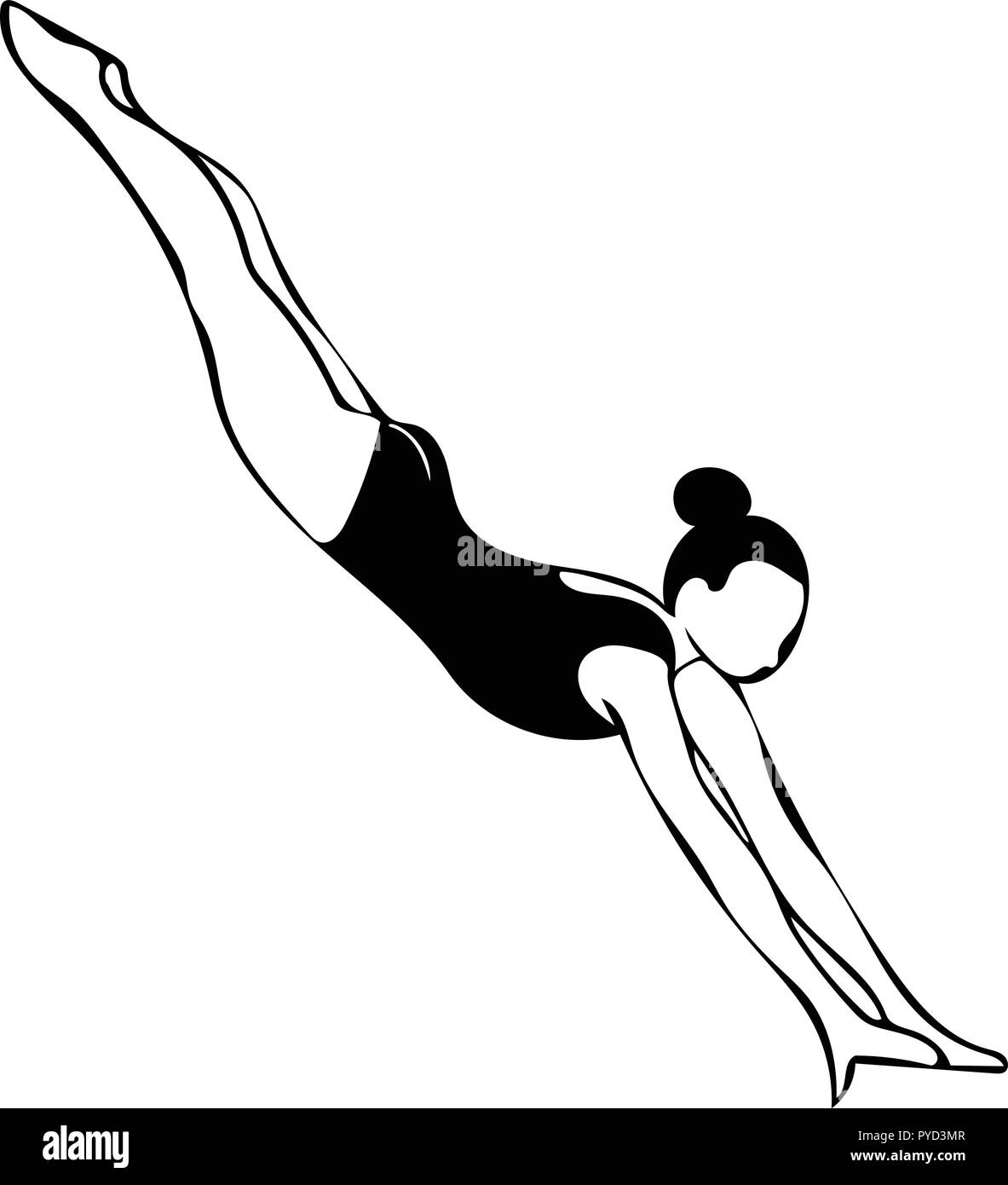 Monochrome vector graphic of athletic woman in air seconds from ...