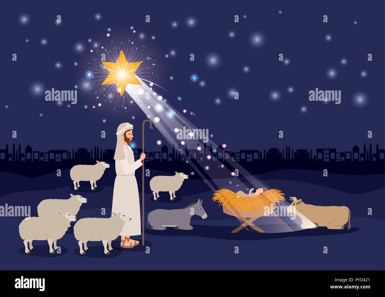 merry christmas card with jesus baby and sheeper Stock Vector ...
