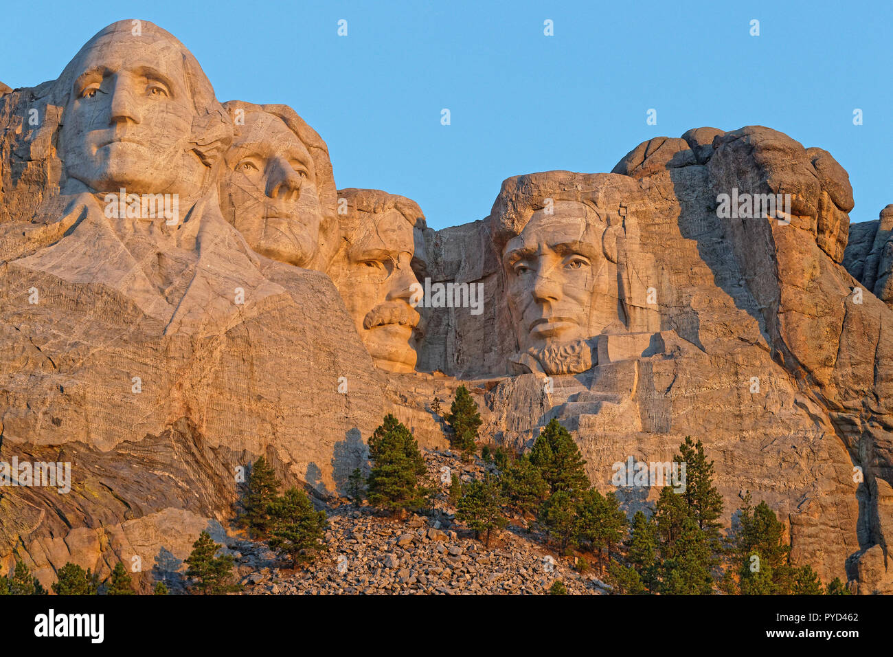 Mount Rushmore sculptures of Four United States Presidents at the sunrise Stock Photo