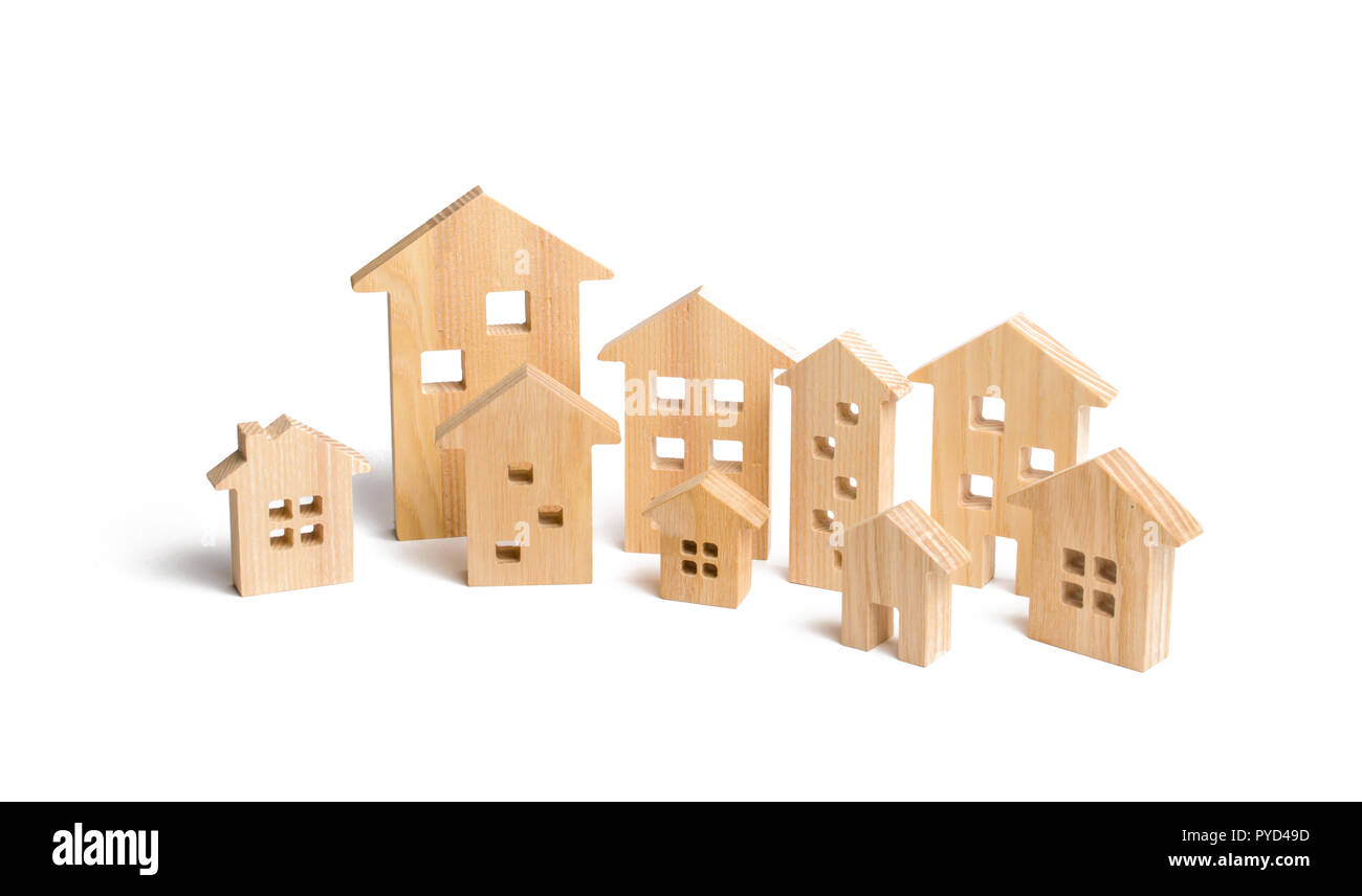 City of wooden houses on a white background. The concept of urban ...