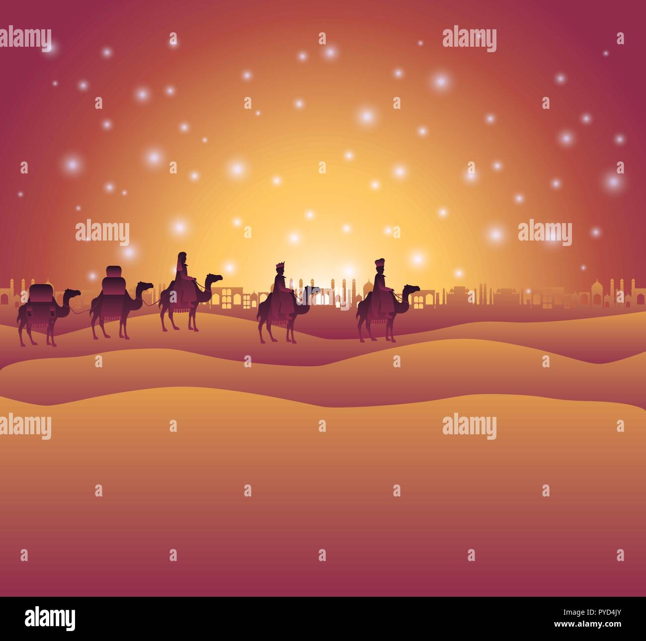 wise men traveling in the desert christmas scene Stock Vector Image