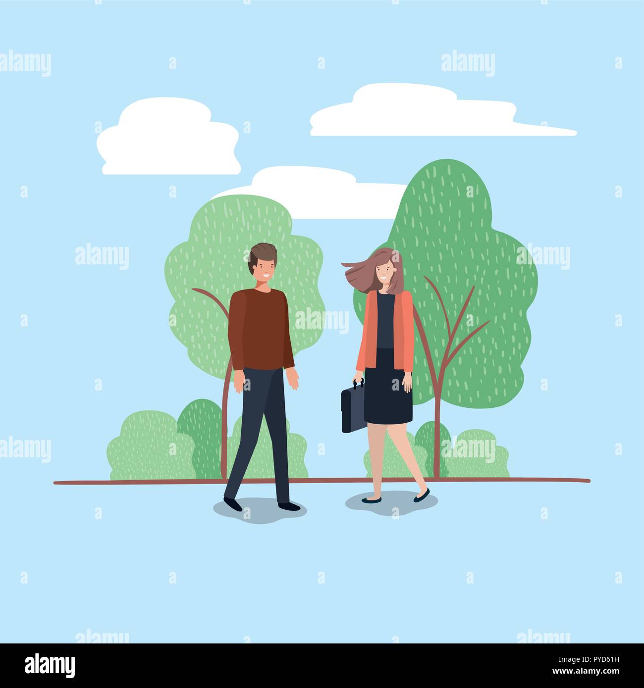 young couple walking on the park character Stock Vector Image & Art - Alamy