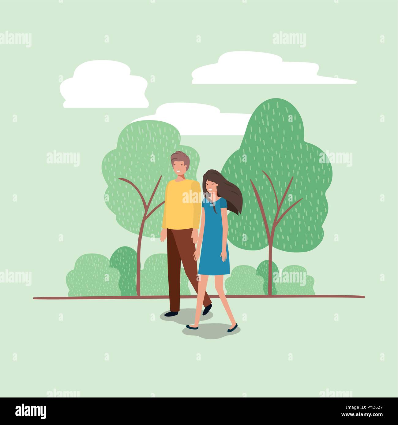 young couple walking on the park character Stock Vector Image & Art - Alamy