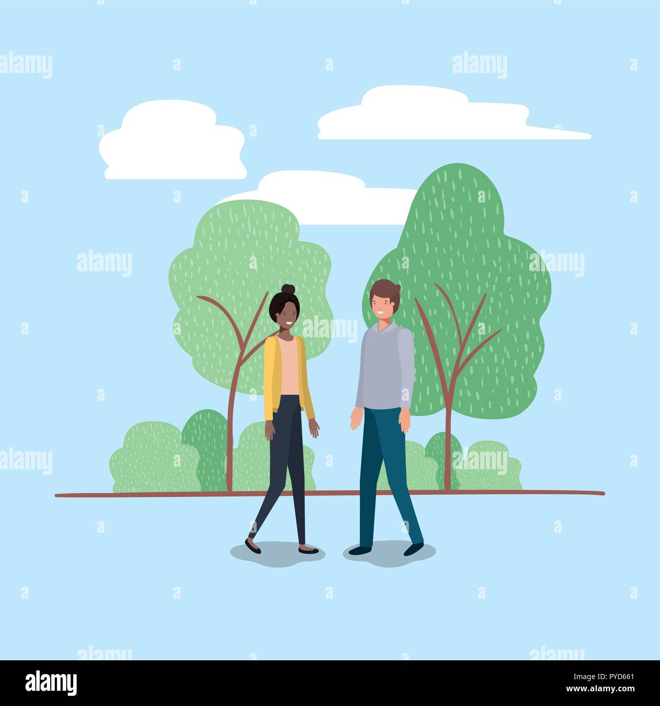 young couple walking on the park character Stock Vector Image & Art - Alamy