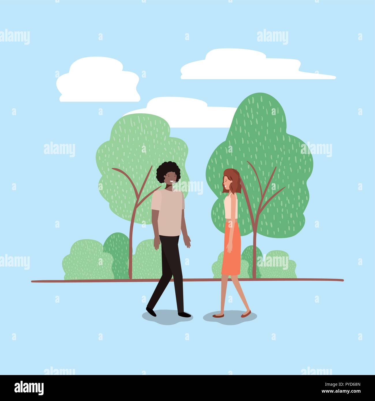 young couple walking on the park character Stock Vector Image & Art - Alamy