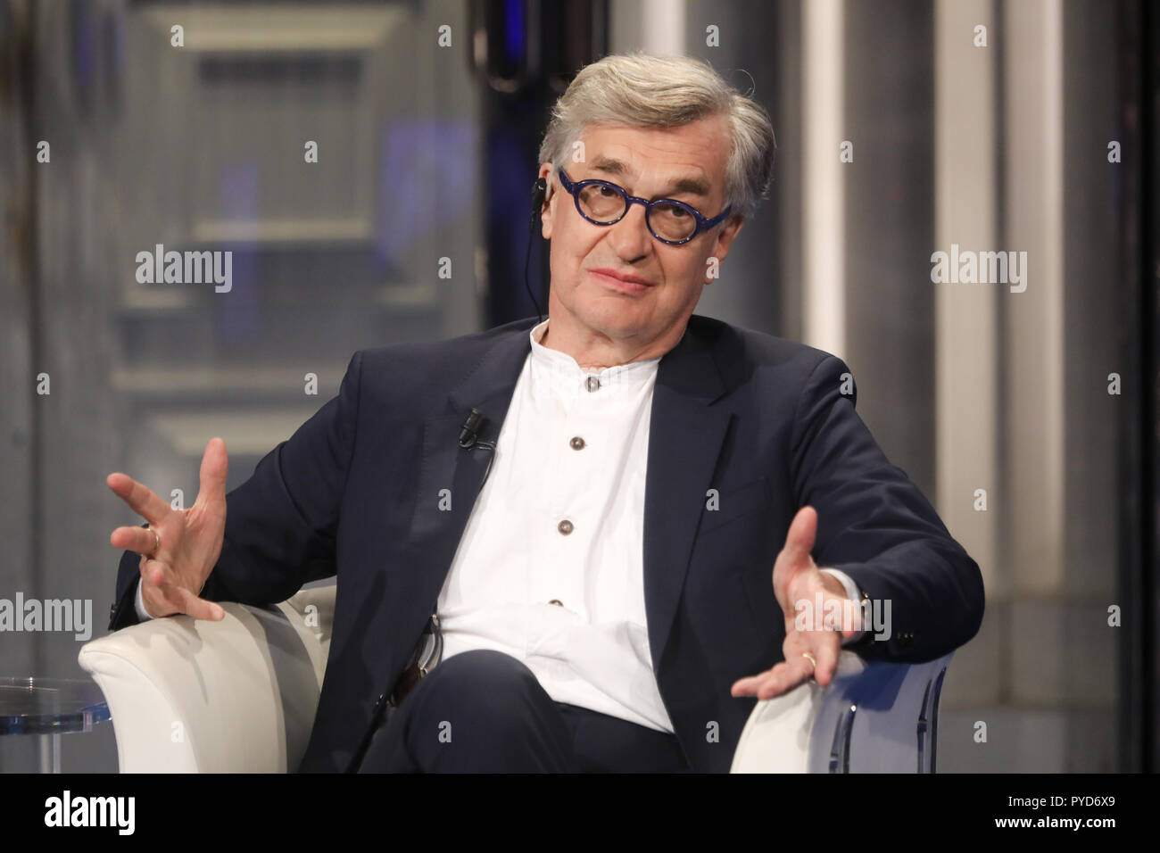 Rai Teulada Studies 'Porta a Porta' TV broadcast  Featuring: Wim Wenders Where: Rome, Italy When: 25 Sep 2018 Credit: IPA/WENN.com  **Only available for publication in UK, USA, Germany, Austria, Switzerland** Stock Photo