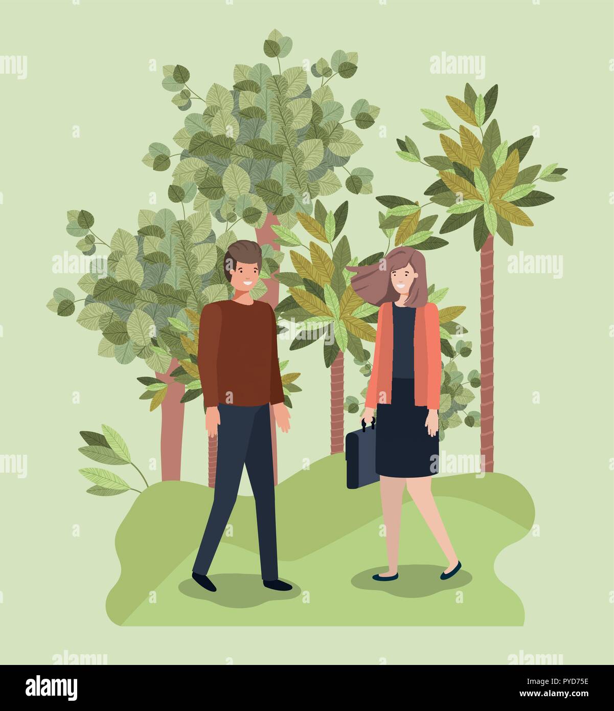 young couple walking on the park character Stock Vector Image & Art - Alamy