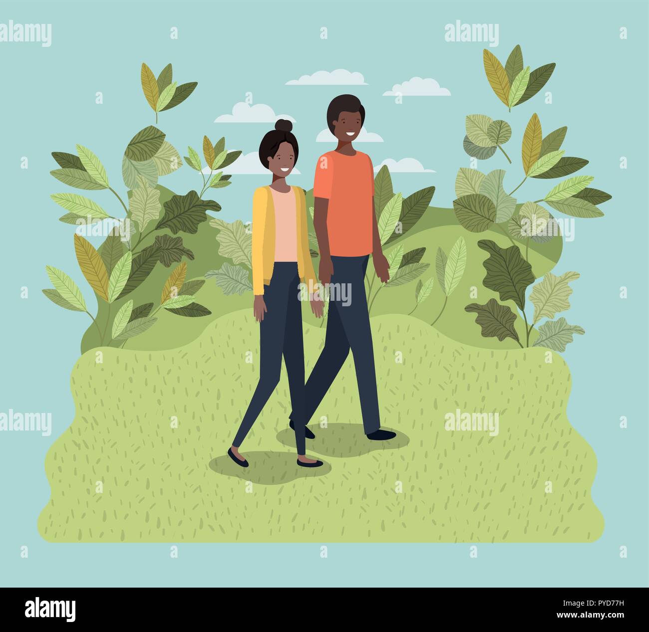 young couple walking on the park character Stock Vector Image & Art - Alamy