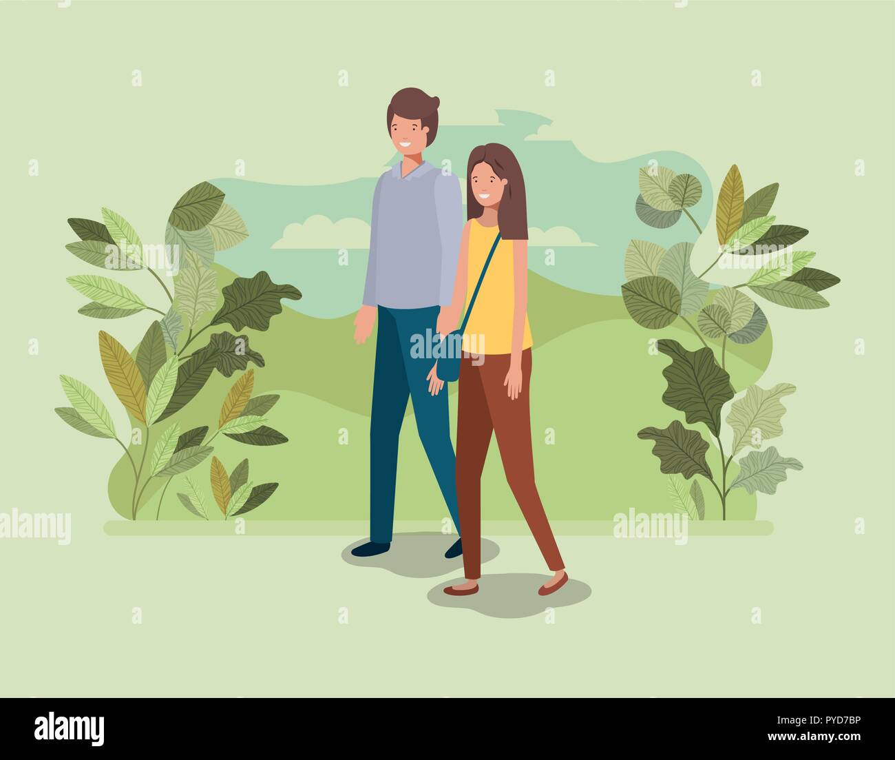 young couple walking on the park character Stock Vector Image & Art - Alamy