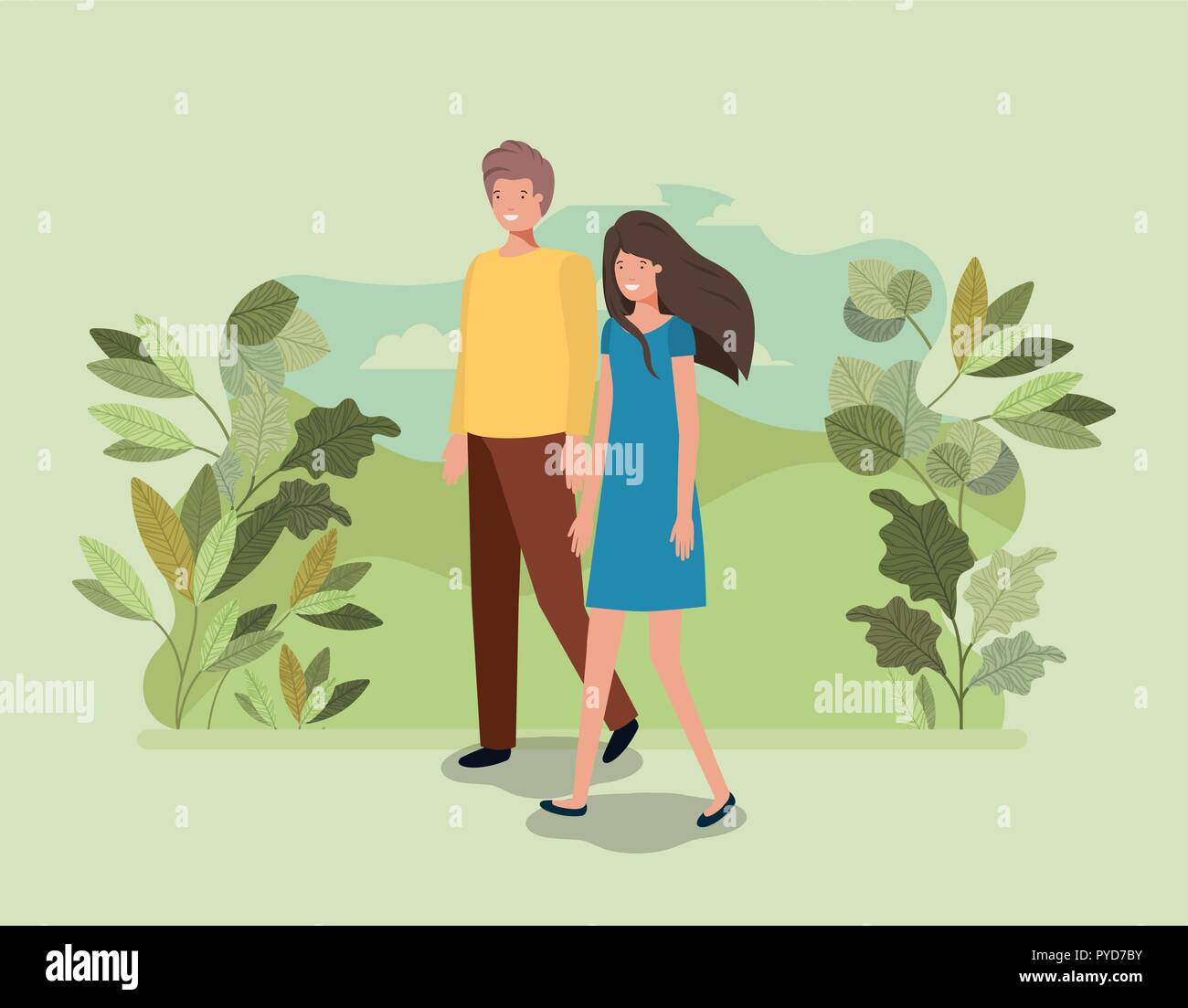 young couple walking on the park character Stock Vector Image & Art - Alamy