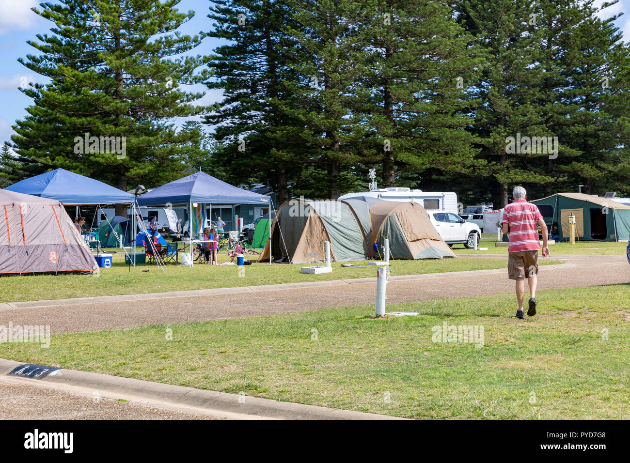 People camping at Sydney Lakeside camp site in Narrabeen,Sydney