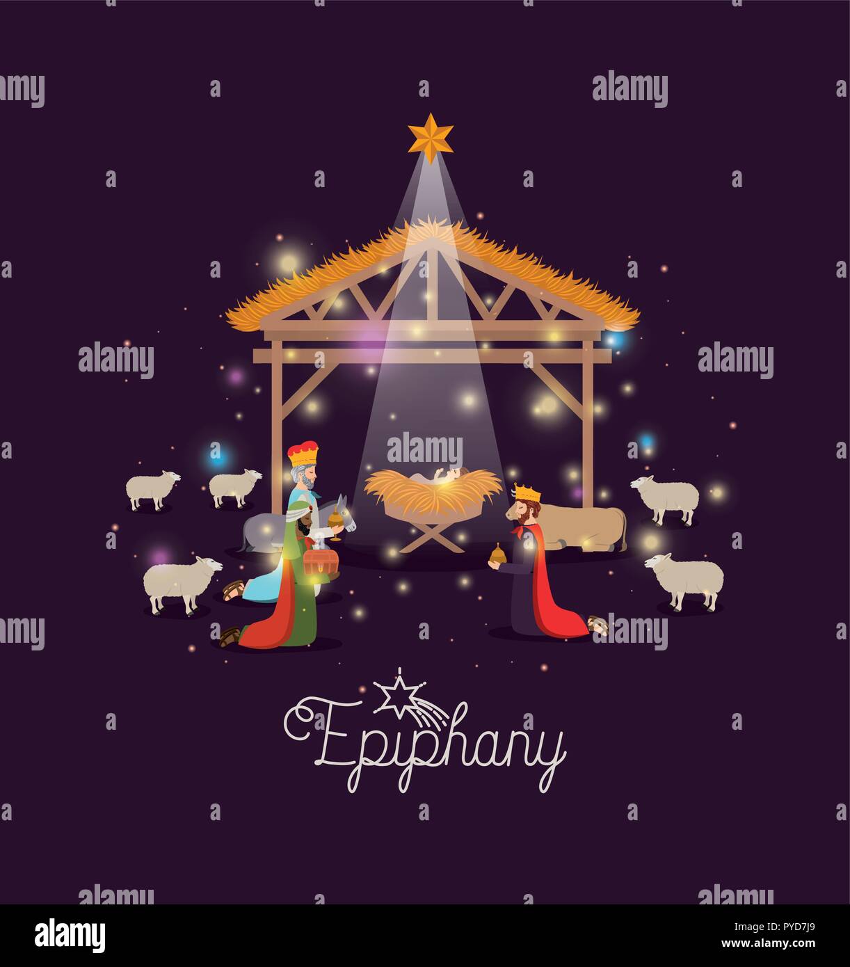 holy family in stable with wise kings manger Stock Vector Image &amp; Art ...