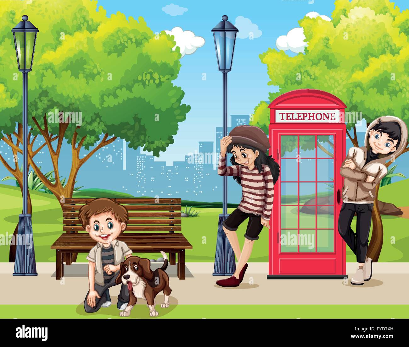 teenagers and dog in park illustration Stock Vector Image & Art - Alamy
