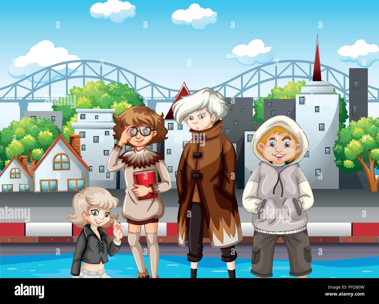 Group of hipster in urban city illustration Stock Vector Image & Art ...