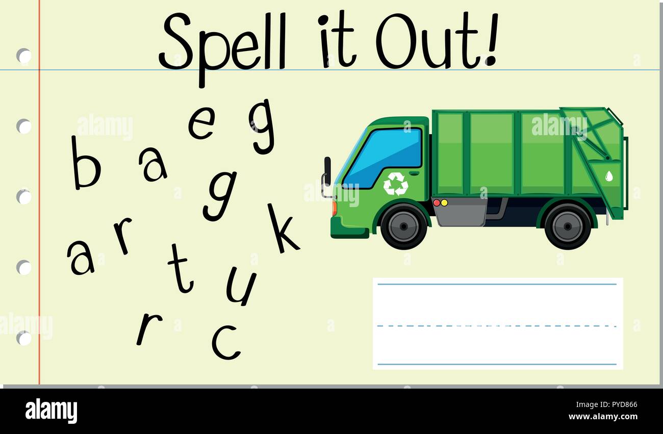 Spell english word garbage truck illustration Stock Vector Image & Art -  Alamy