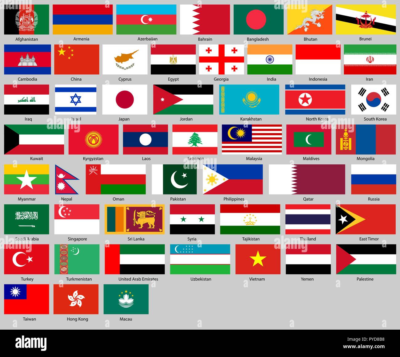 Vector illustration of different countries flags set. All flags Asia Stock Vector