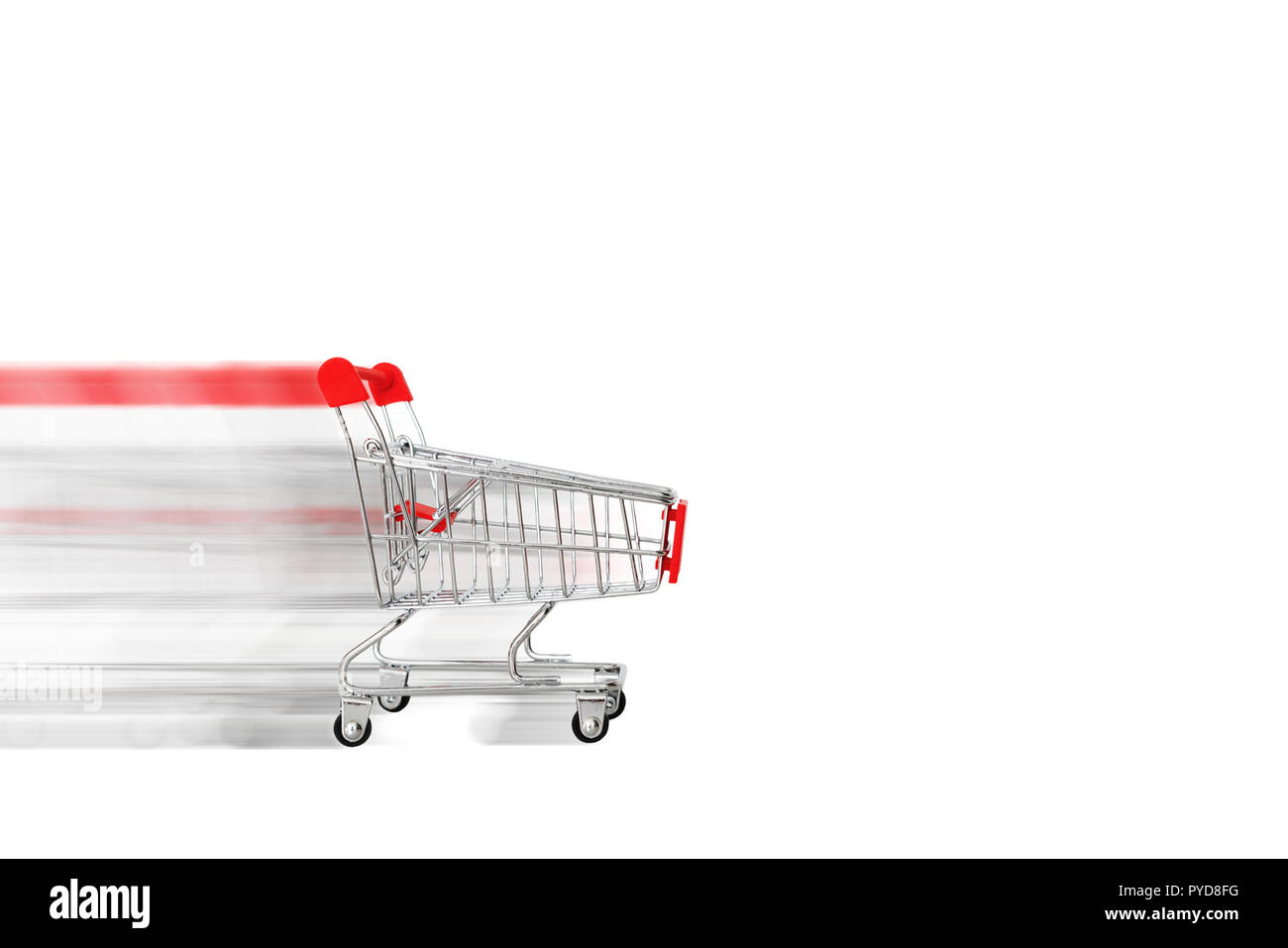Empty shopping cart driving fast, isolated on white background Stock ...