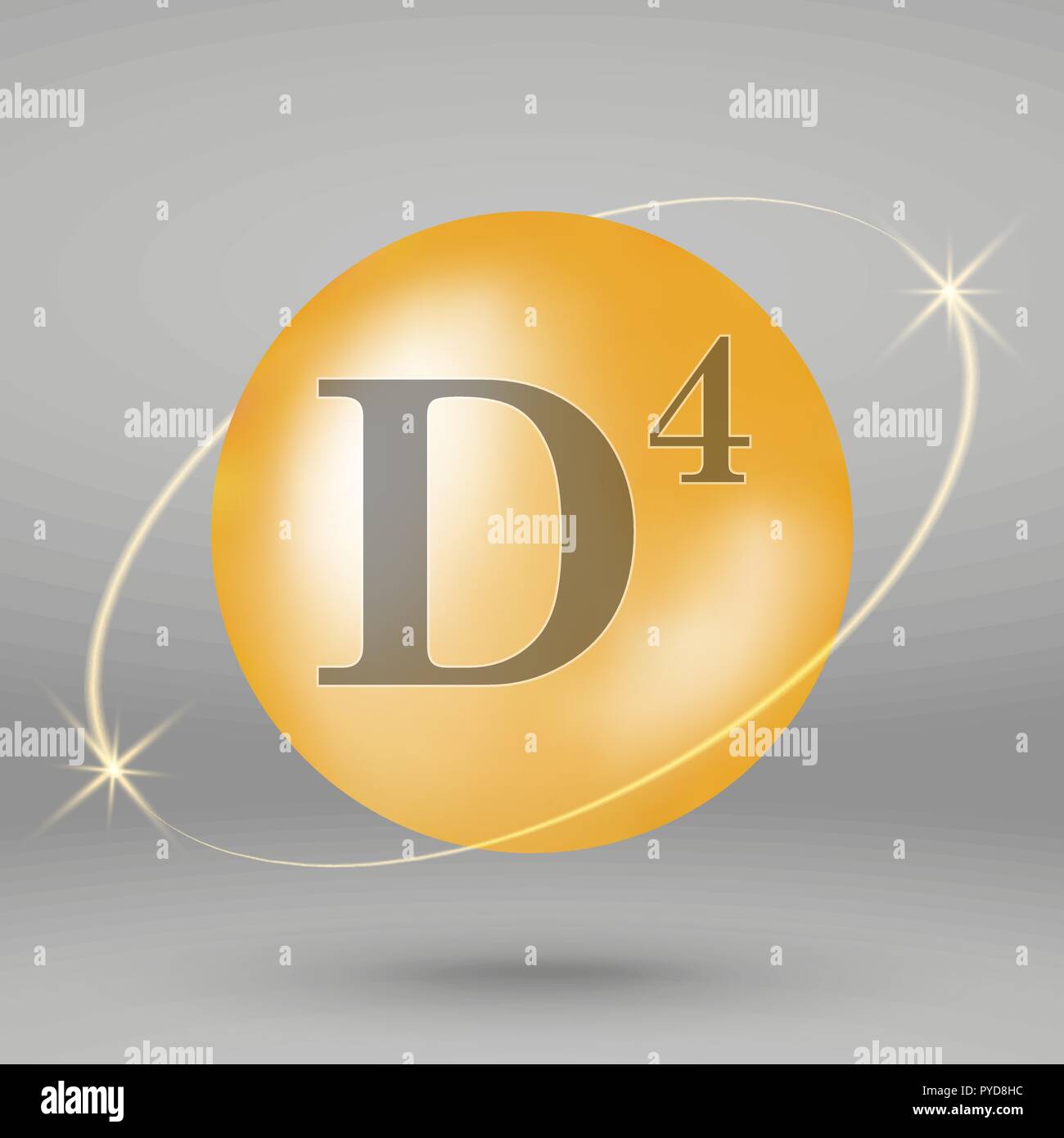 Vitamin D4 gold icon. drop pill capsule. Vitamin complex design Stock