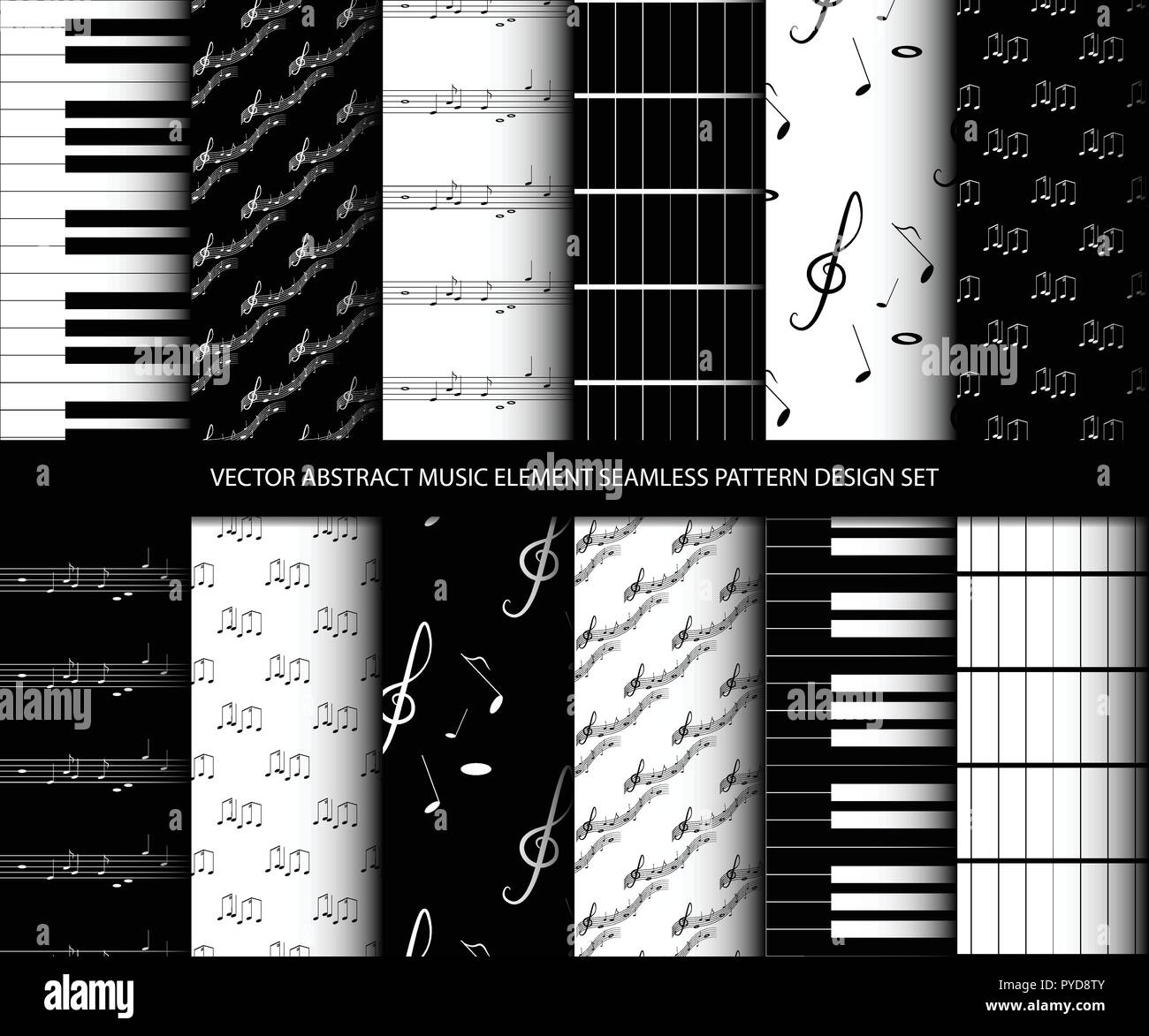 Vector abstract music element seamless pattern design set, inclusive of ...