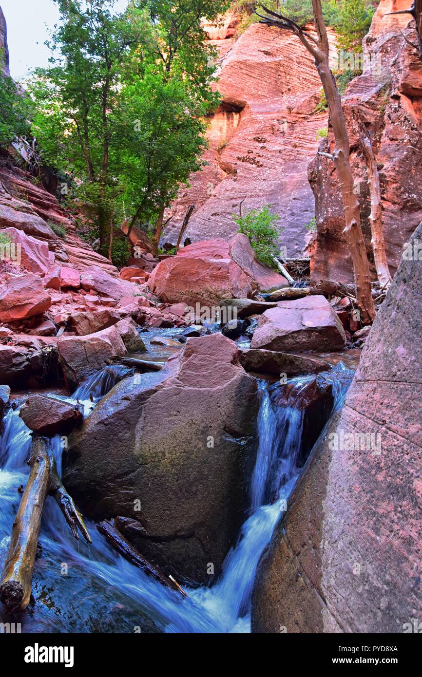 Kanarraville Falls, views from along the hiking trail of falls, stream