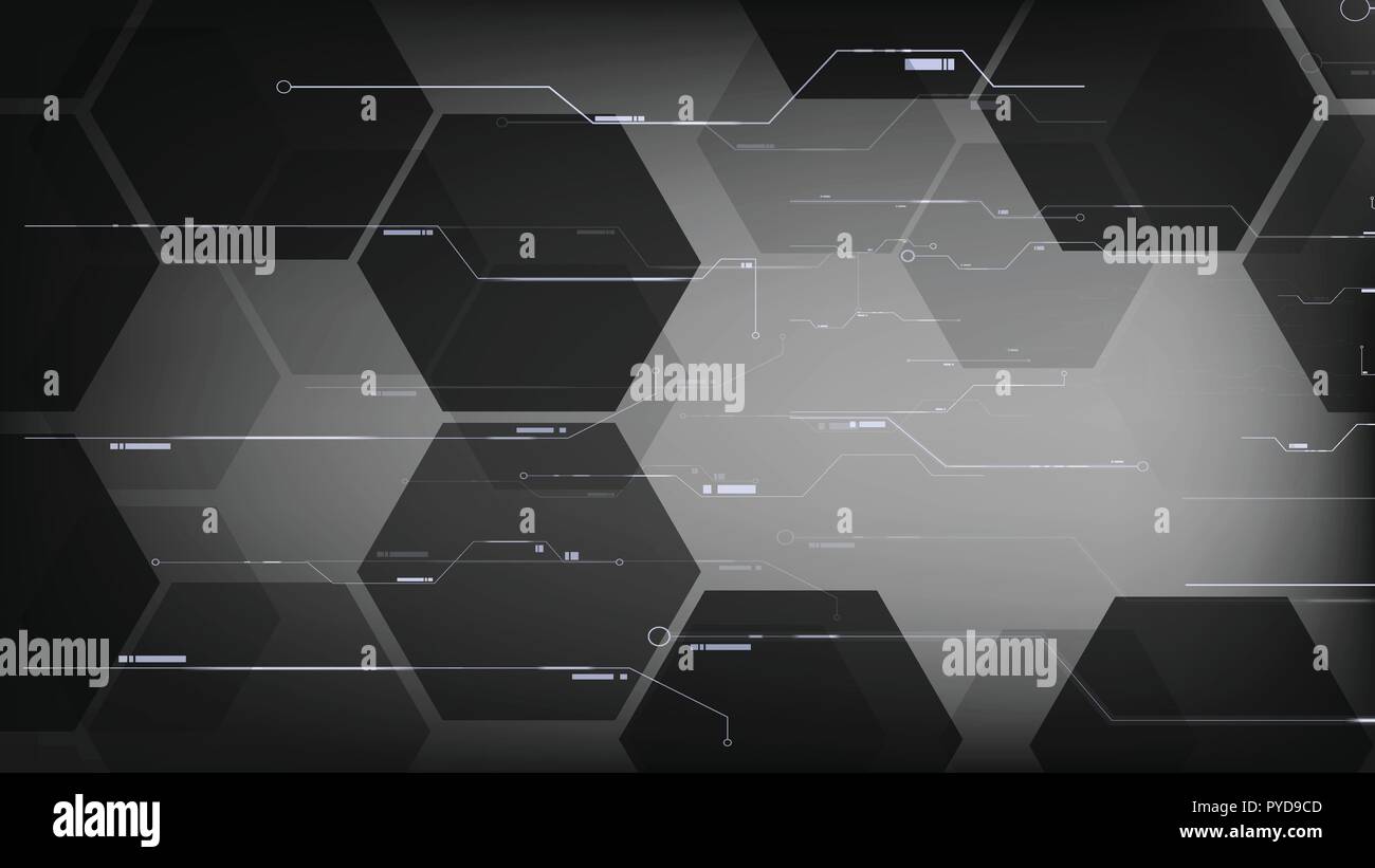 Vector black hexagon technological interface backgrounds Stock Vector