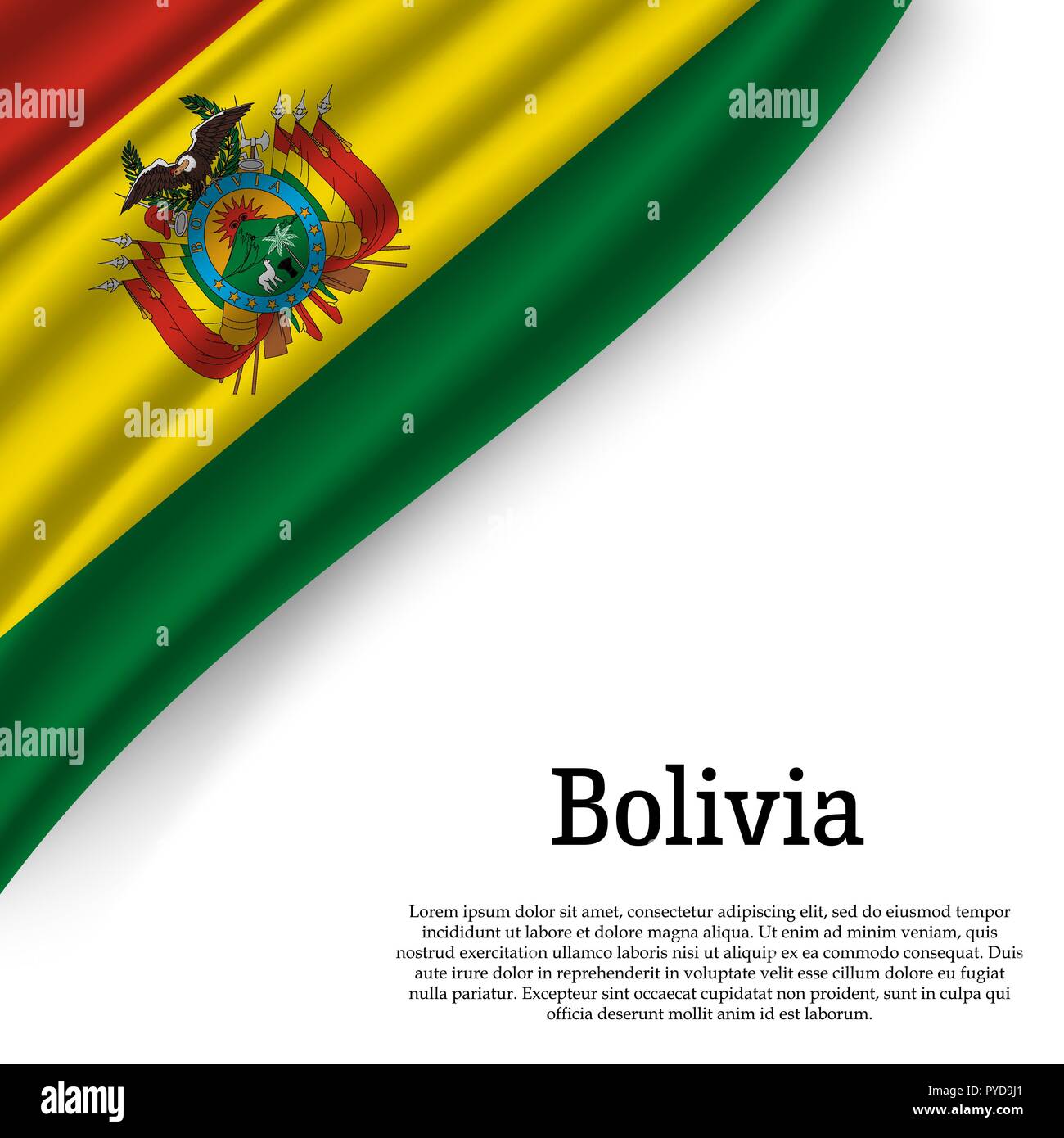 waving flag of Bolivia on white background. Template for independence ...