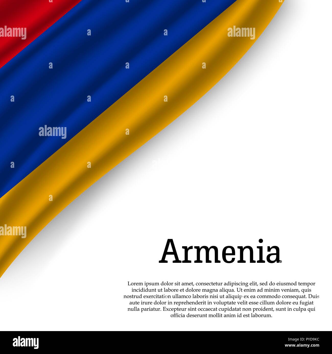 waving flag of Armenia on white background. Template for independence ...