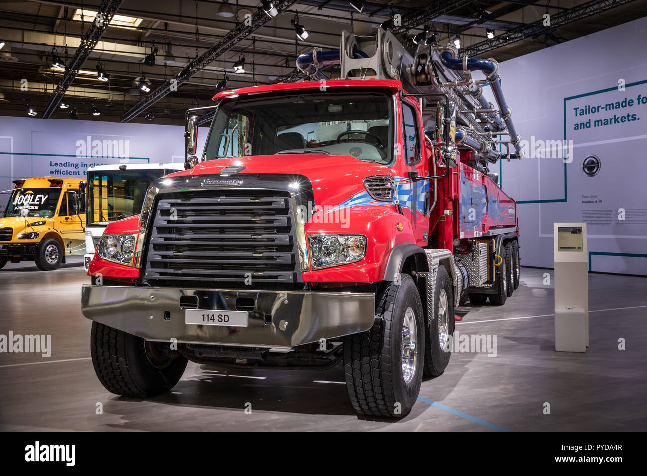 HANNOVER, GERMANY - SEP 27, 2018: Freightliner 114SD Severe Duty truck showcased at the Hannover IAA Commercial Vehicles Motor Show. Stock Photo