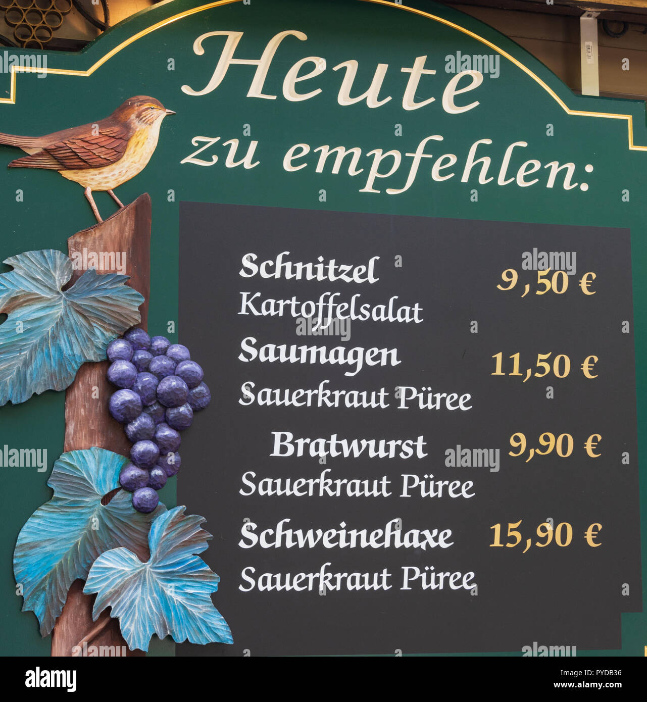 Menu offering typical german dishes hires stock photography and images