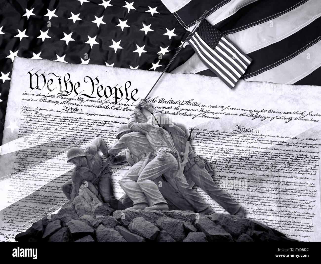 We the People and the American way in black and white. Stock Photo