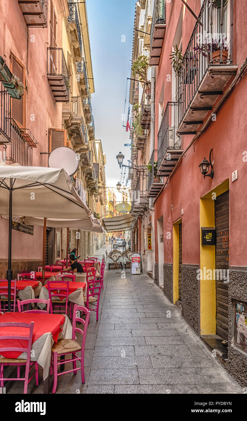 All images Narrow Street in the Old City of Cagliari Sardinia Italy Stock Photo