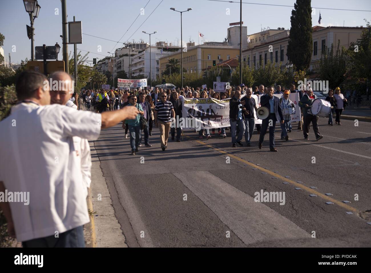 Employees of public hospitals in Greece protest against austerity measures and situation in Health Care Sector, demanding improved working conditions. 10.10.2018 | usage worldwide Stock Photo