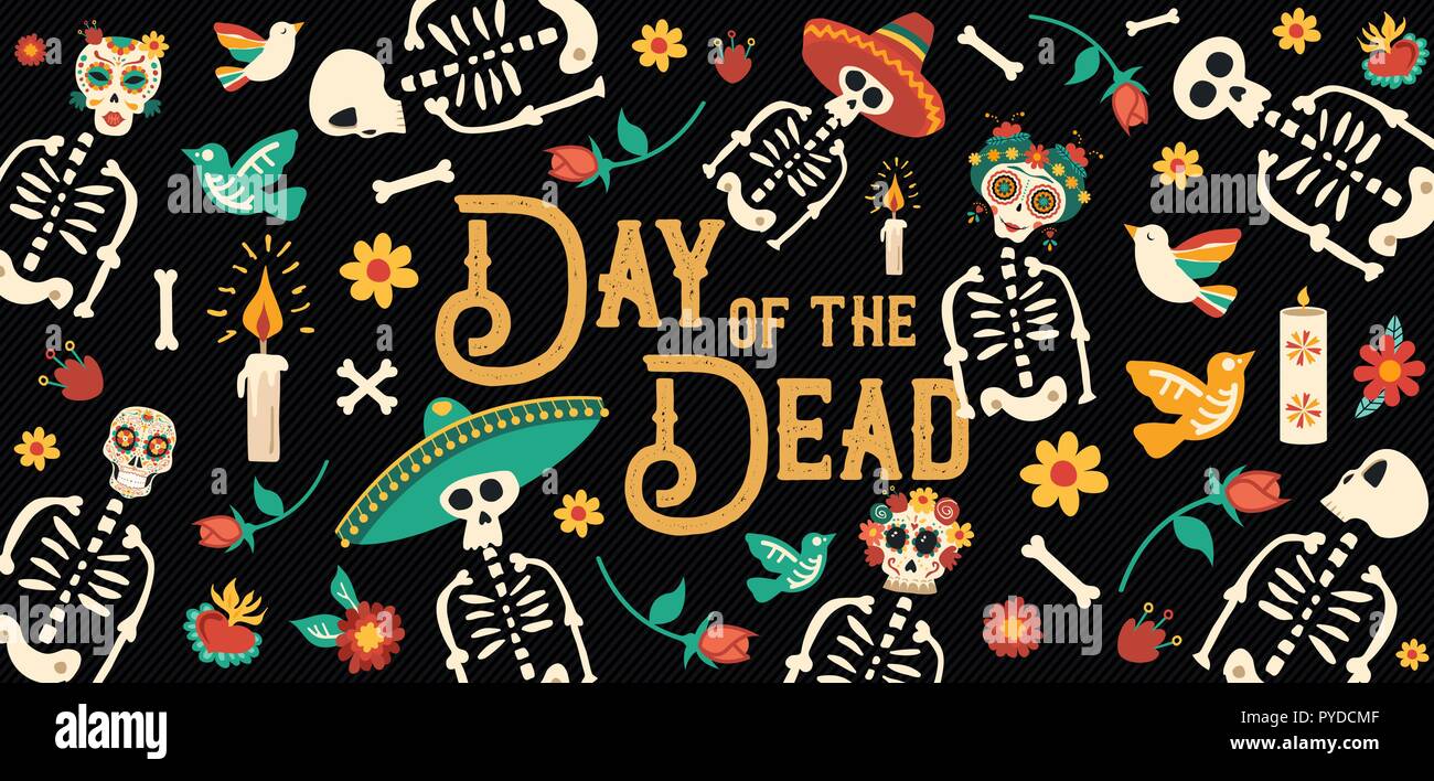 Day Of The Dead Sugar Skull Banner For Mexican Celebration