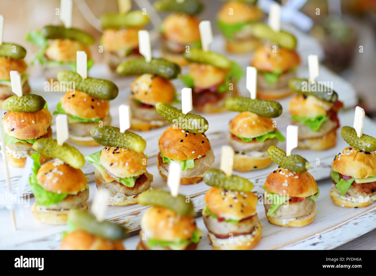 Delicious One Bite Mini Burgers Served On A Party Or Wedding