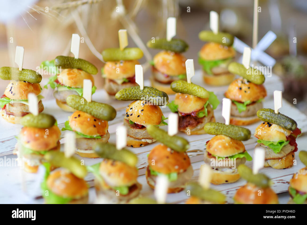 Delicious One Bite Mini Burgers Served On A Party Or Wedding