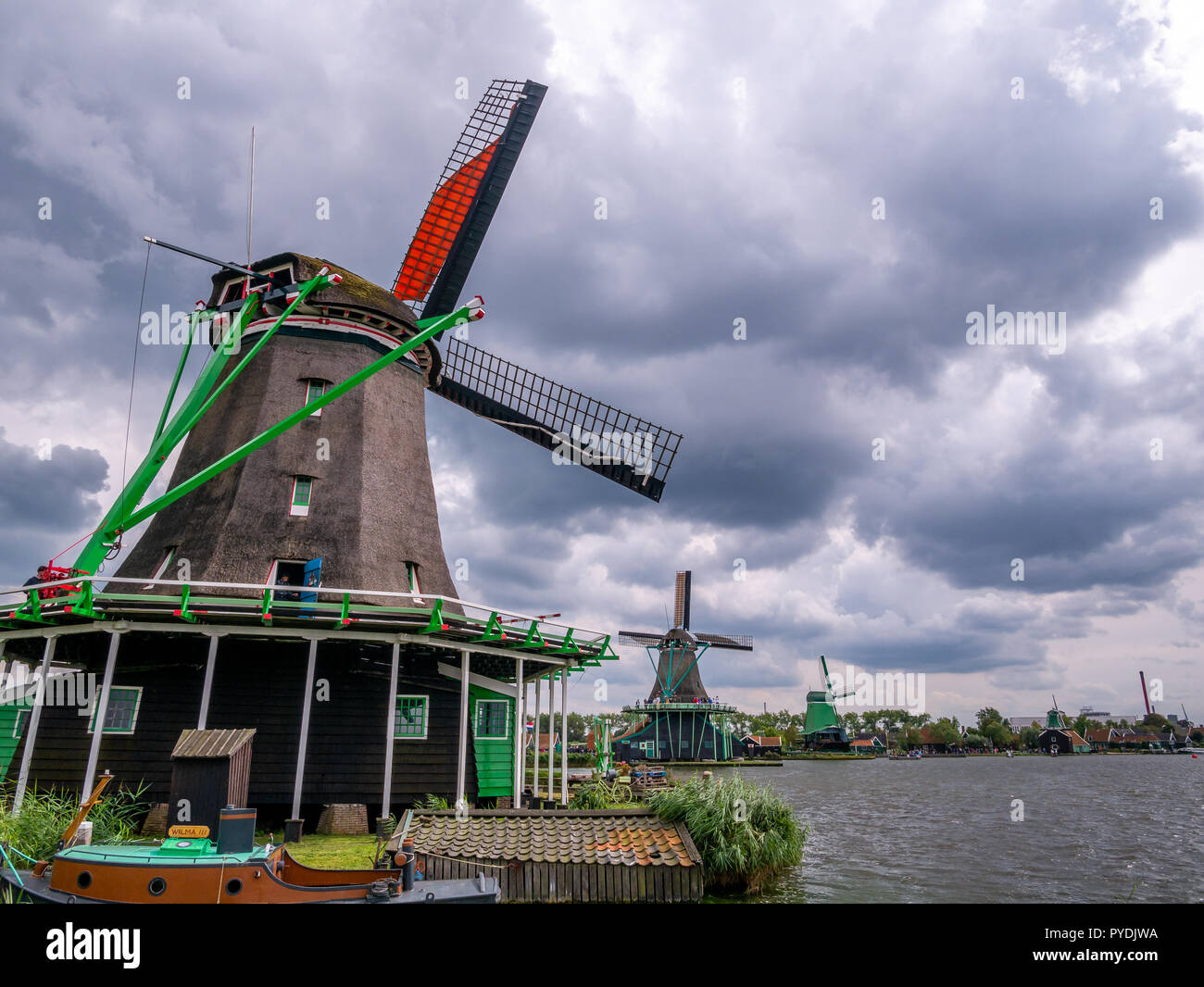 zaanse-schans-holland-august-26-2018-traditional-dutch-windmills