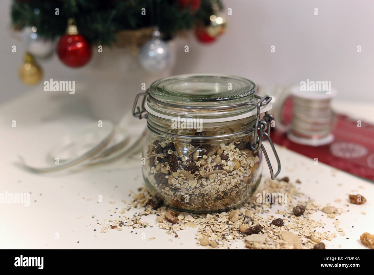 Homemade Christmas Muesli In A Glass Jar There Is A Christmas