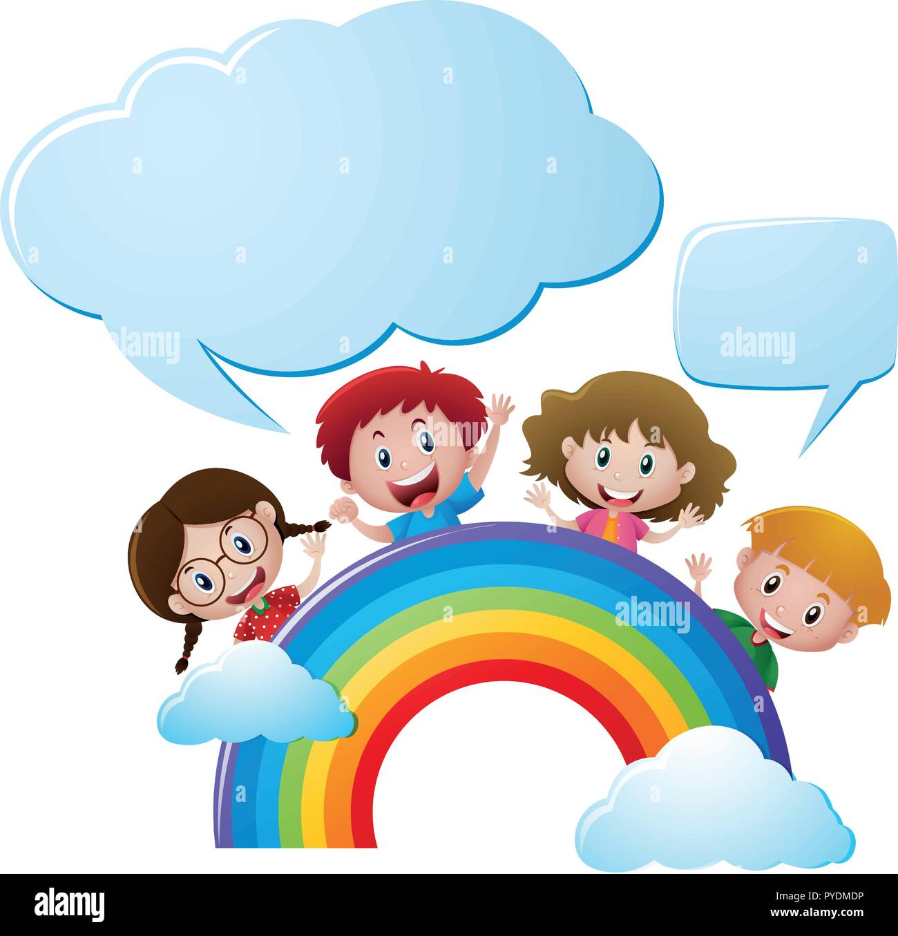 Bubble templates with children over the rainbow illustration Stock ...