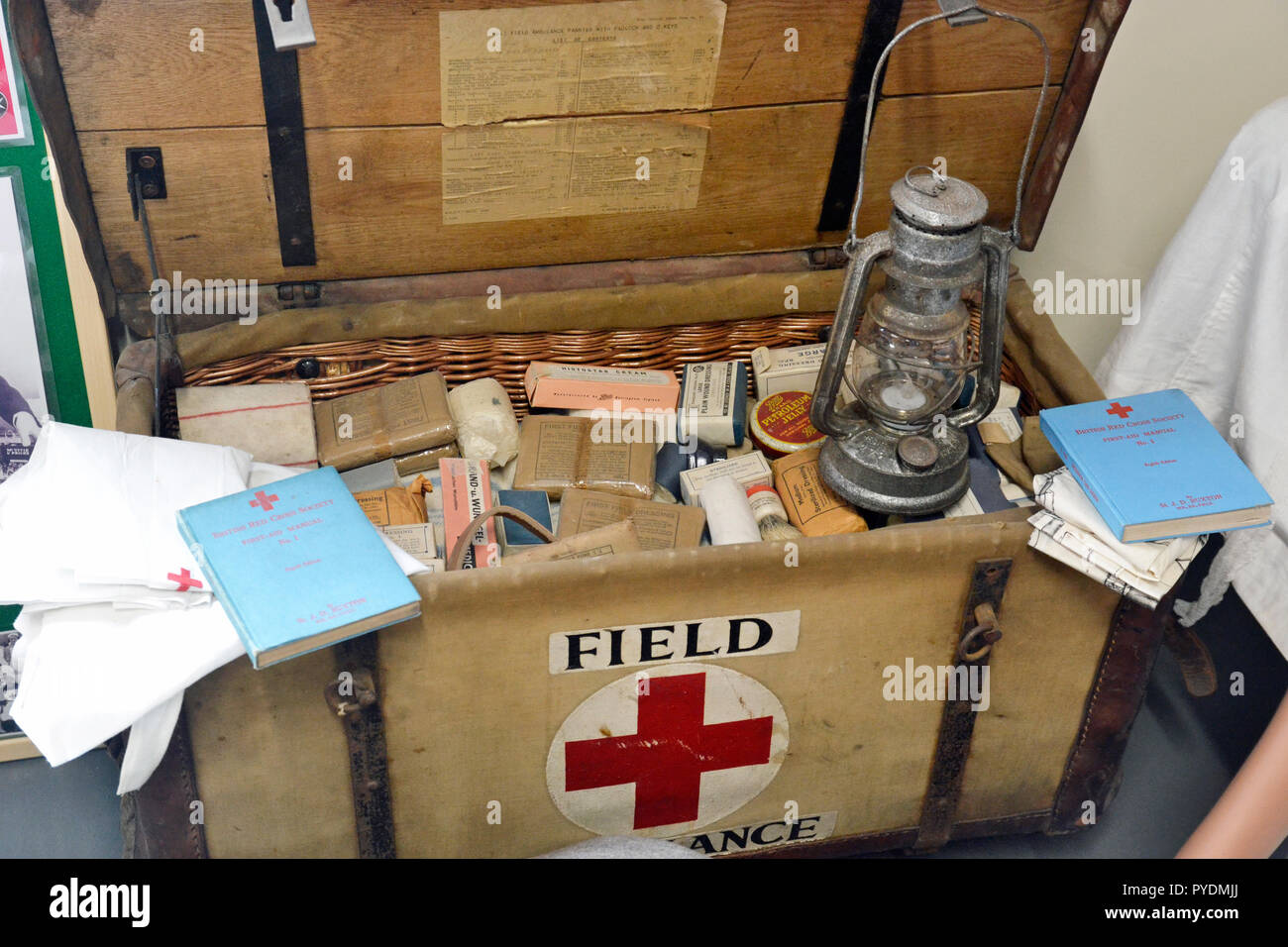 Red Cross first aid box at the We'll Meet Again WW2 Museum, Freiston,  Freiston Shore, Lincolnshire, England, UK Stock Photo - Alamy