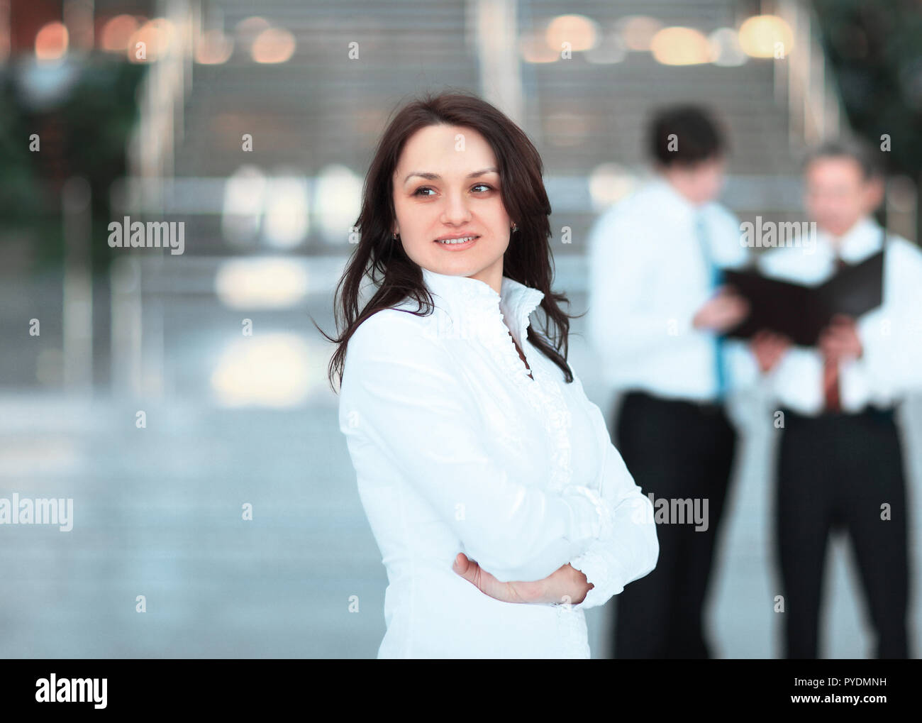portrait of confident business woman background office Stock Photo - Alamy