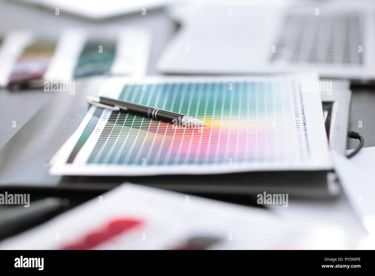 close up.blueprints and pen on the designer's Desk Stock Photo