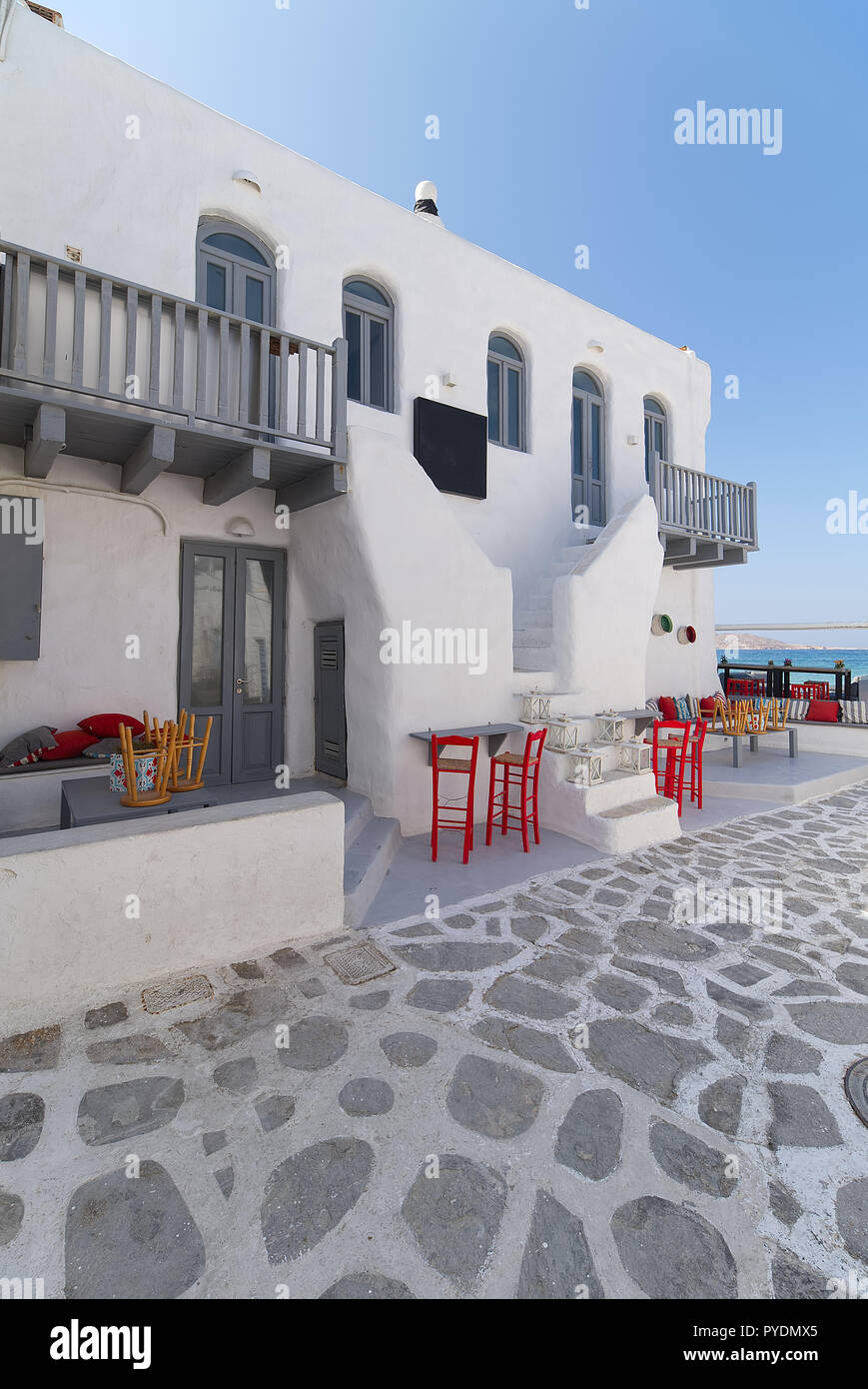 Naoussa village houses Cyclades island Paros Greece Stock Photo