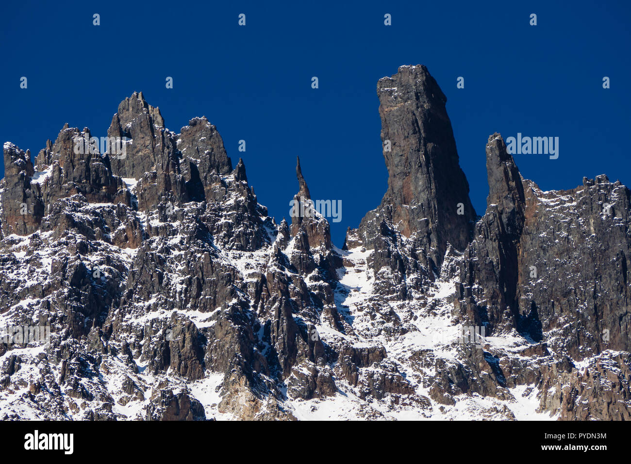 Close up detail of the top of Cerro Castillo in Carretera austral in chile - Patagoni. peack Stock Photo